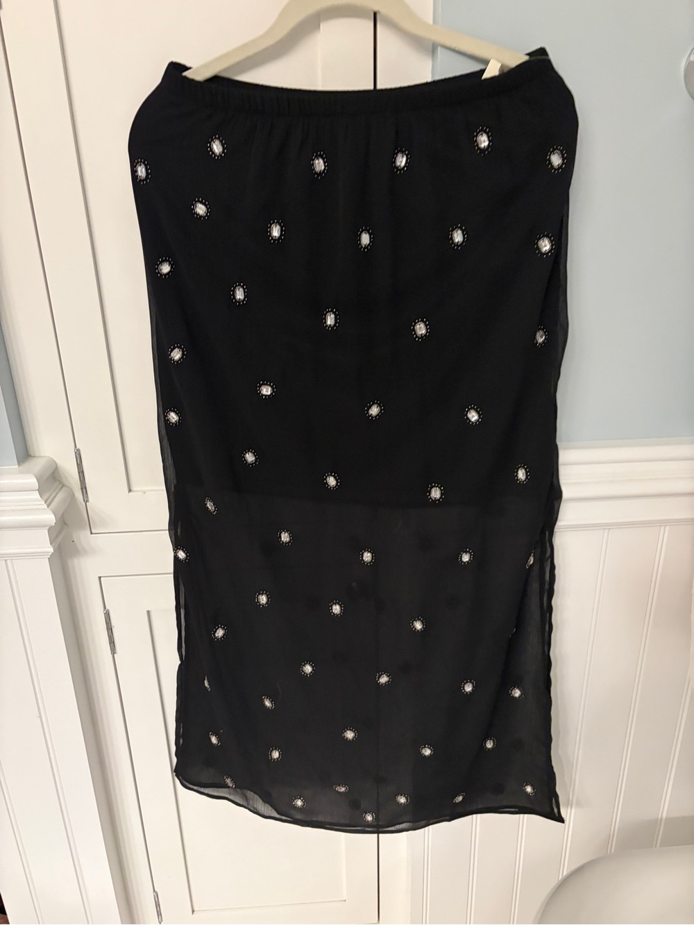 Anthropologie Black Beaded Sheer Midi Skirt